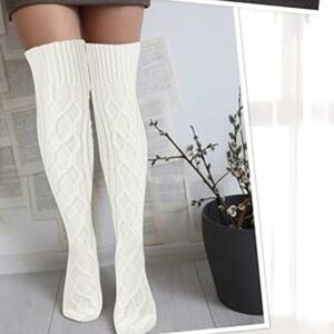 Cider white Cozy Cable Knit Over-the-Knee Socks, Leg Warmers, Elastic, One size